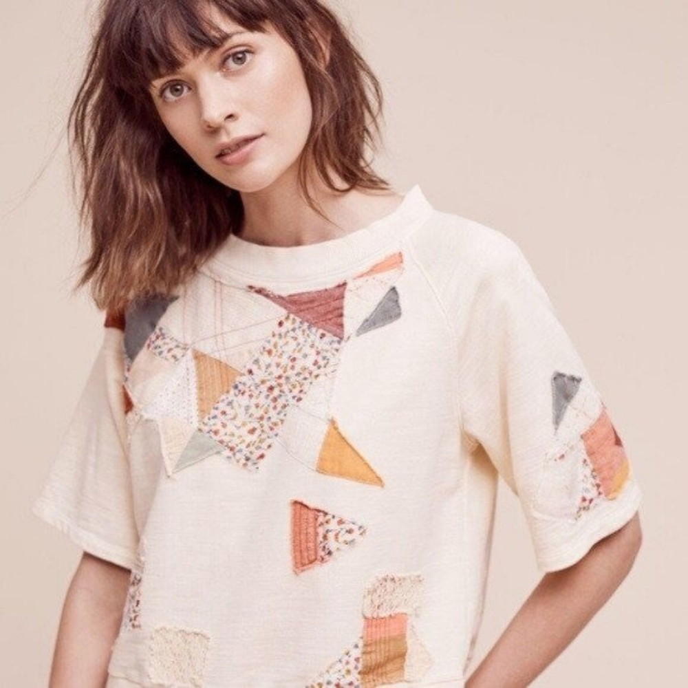 ANTHRO POSTMARK Patchwork Sweatshirt LARGE